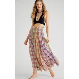 Free People Lausanne Convertible Maxi Skirt Dress Plaid Medium NEW Pastel Plaids